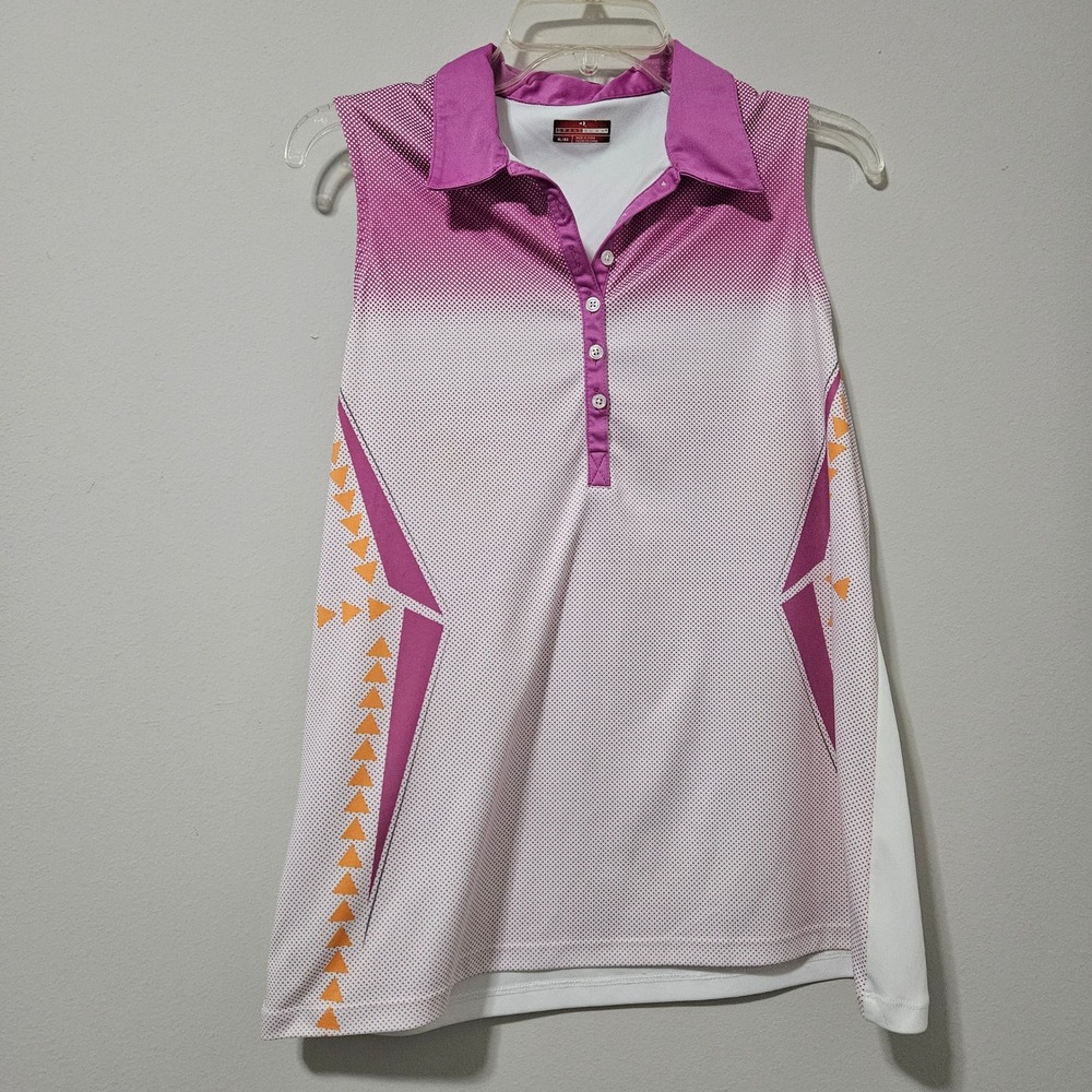 Grand Slam Womens XL Sleeveless Golf Polo Shirt Purple White Ombre Geometric Top